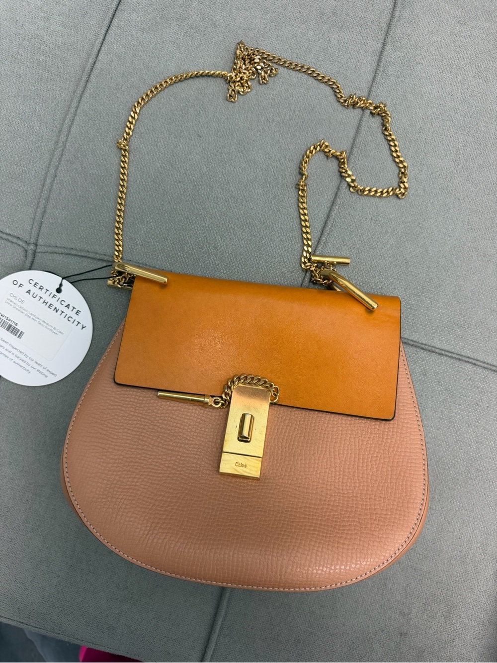 Chloé Two-Tone Leather Shoulder Bag in Tan and Camel